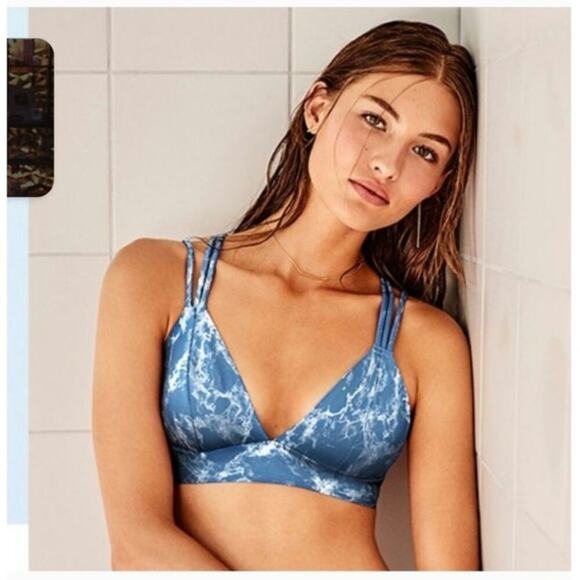 VS PINK BLUE MARBLE BONDED TRIANGLE BRALETTE, SZ LARGE - Picture 2 of 13